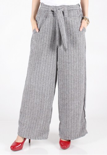 Striped Linen Bow Waisted Maxi Culottes - Grey