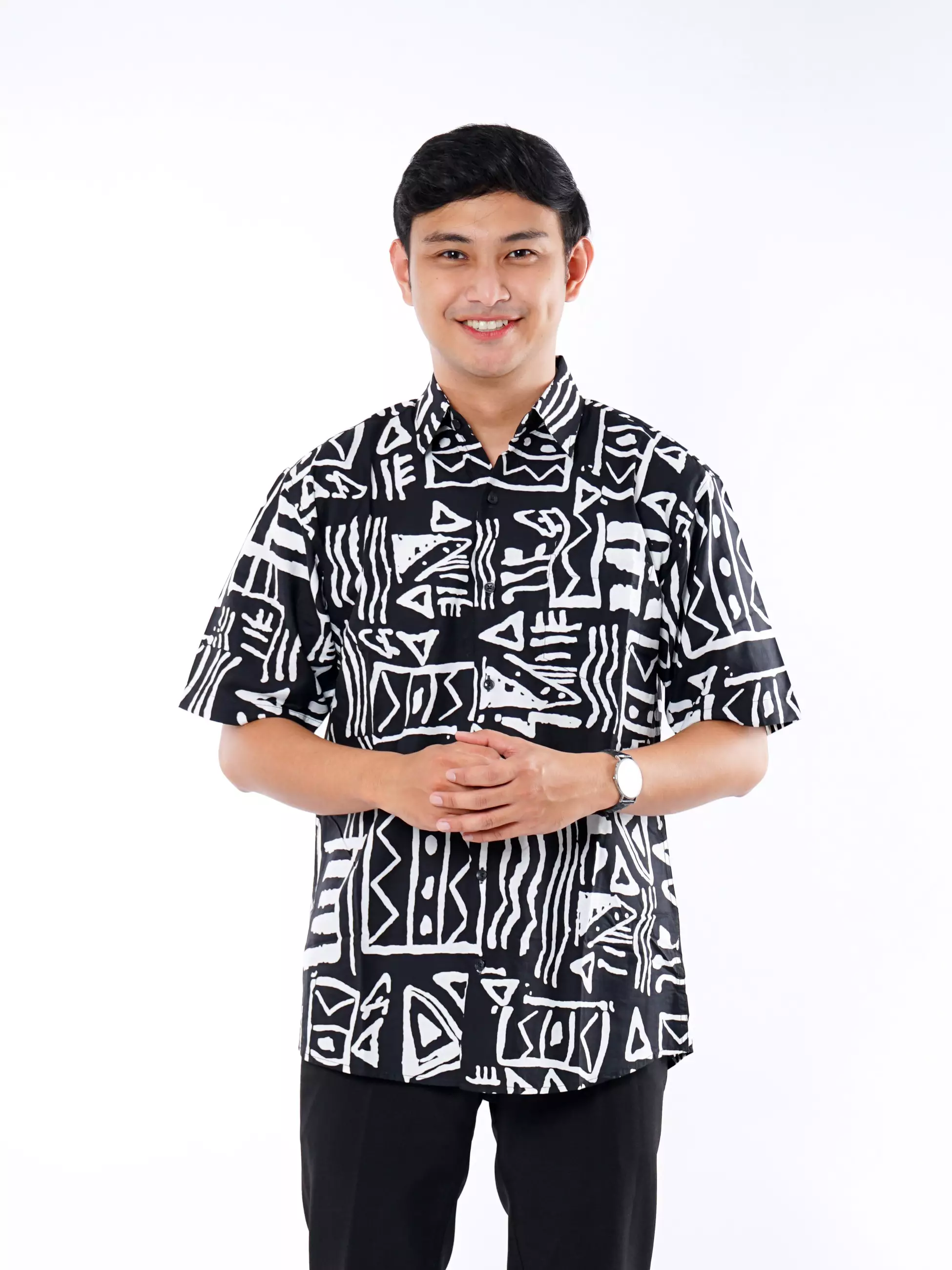 Andre Michel Kemeja Lengan Pendek Motif Abstrak Hitam Putih 16723