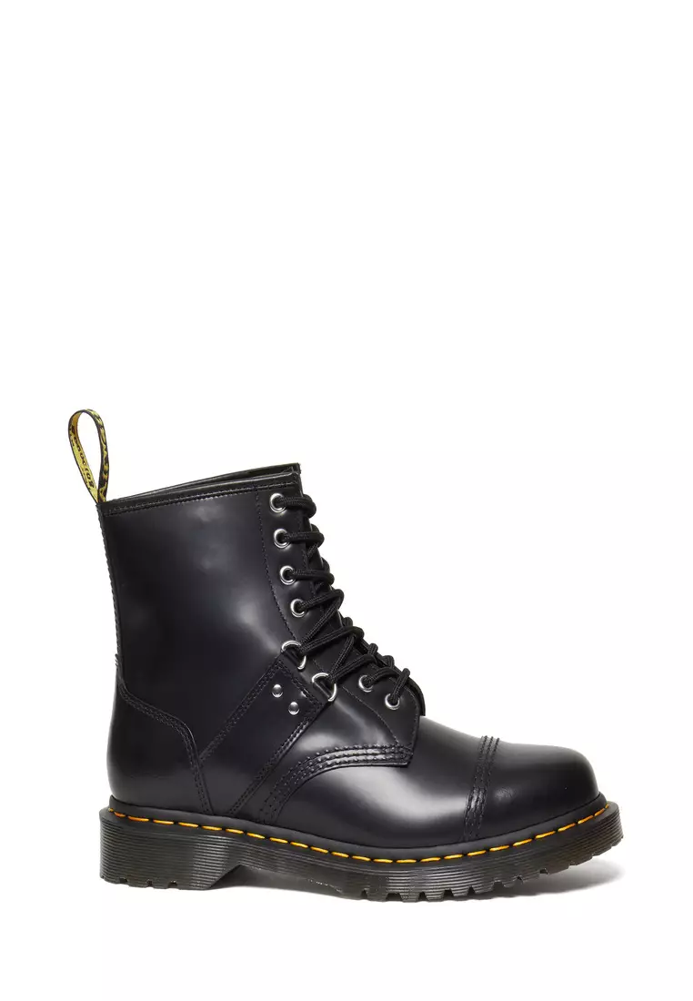 Discount on Dr. Martens  shoes - SKU: 1460 HARDWARE POLISHED SMOOTH LEATHER LACE UP BOOTS BLACK - MEN