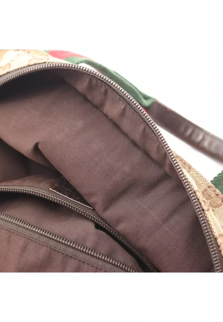 Pre-Loved Gucci GG canvas sherry line Handbag tote bag canvas leather beige multicolor