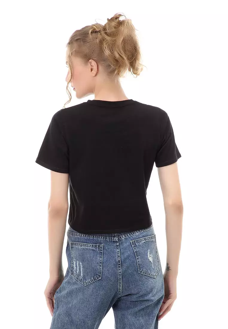 Genevie T-Shirt Kaos Crop Atasan Kasual Wanita Lengan Pendek Material Cotton Combad ORIGINAL - Black