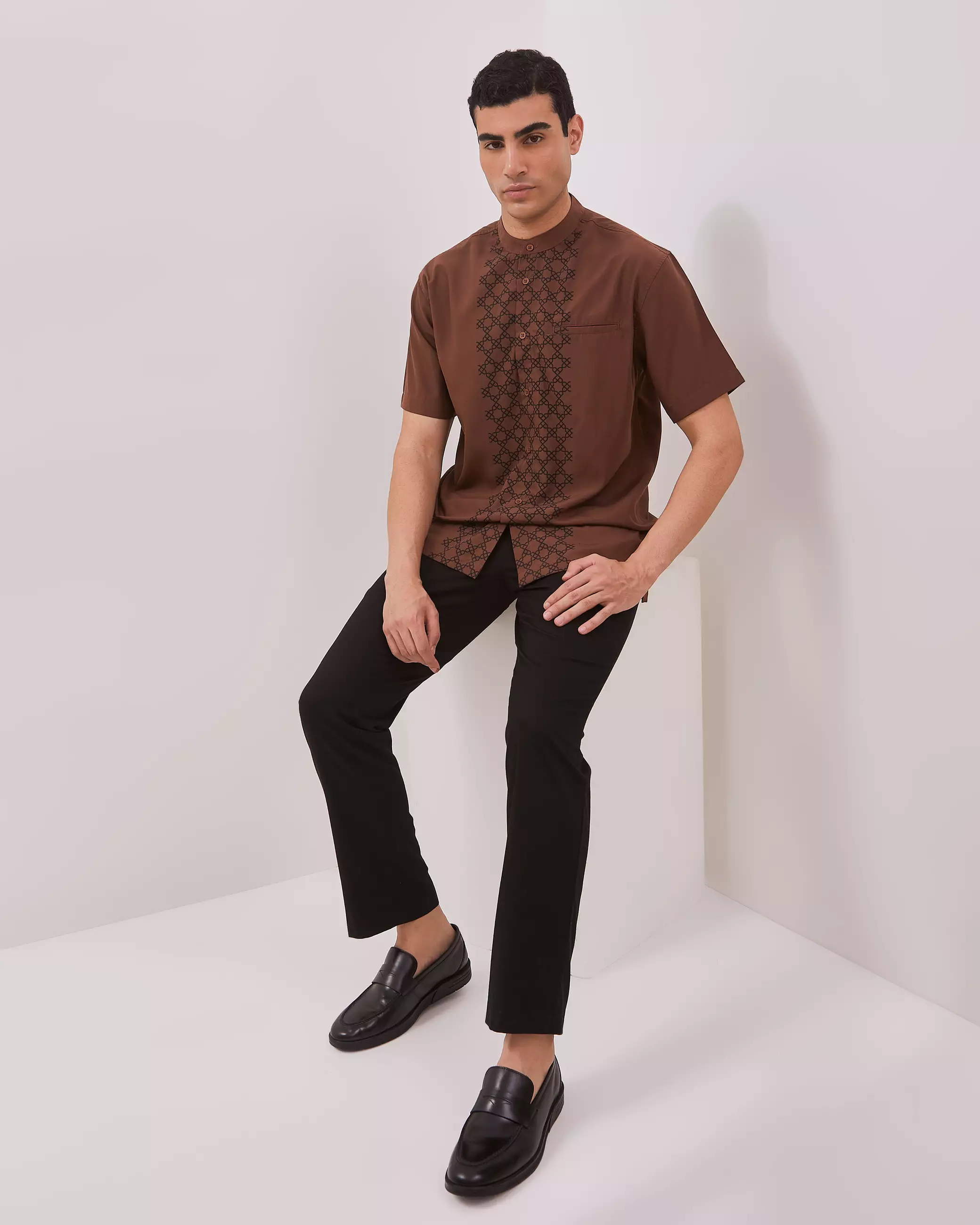 AMK Kemeja Koko Pria Lengan Pendek KK BB Ismail Ss Brown