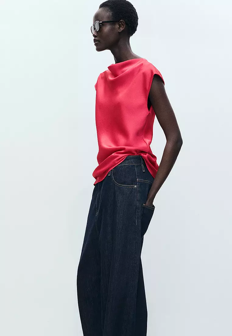 Satin Blouse With Draped Neck