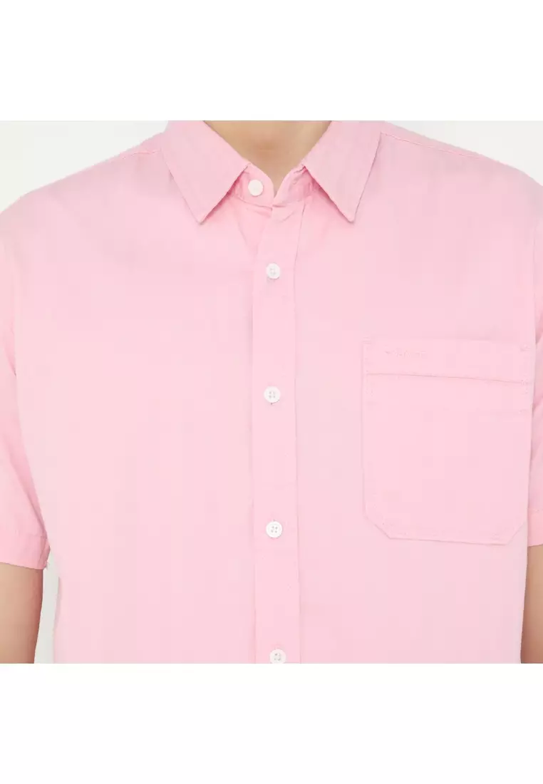 POLICE Kemeja Polos Cotton Corak Herringbone Regular Fit Pria