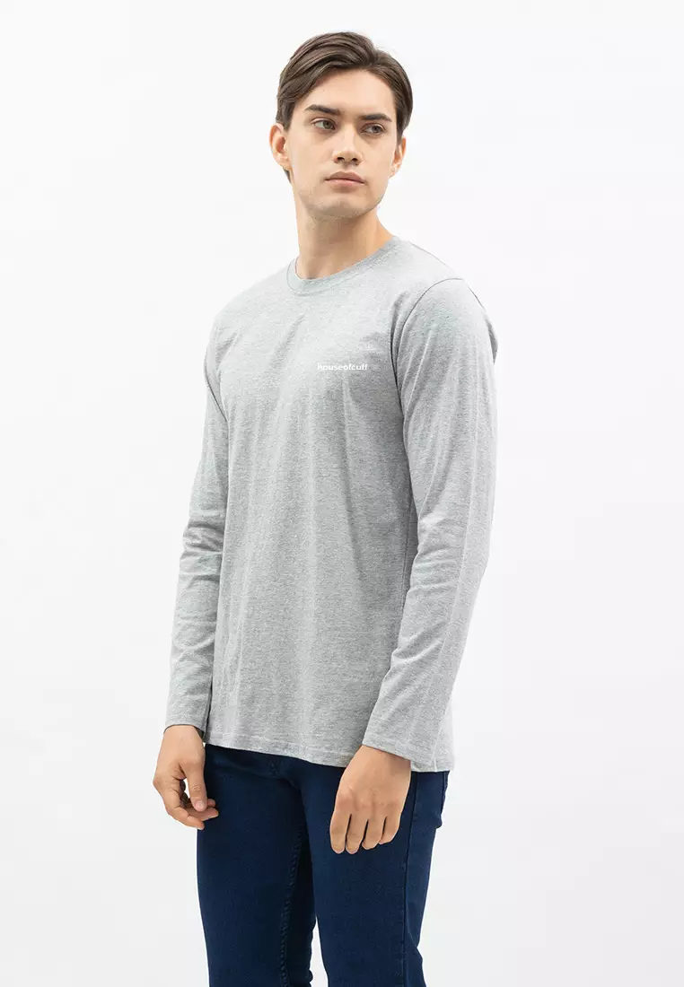 Houseofcuff Kaos Cotton Combed Lengan Panjang Pria Abu Muda