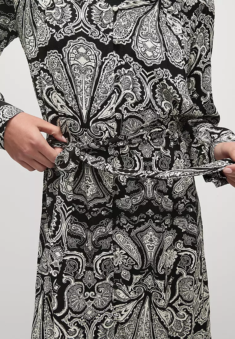 Printed V-Neck Midi Shirt Dress