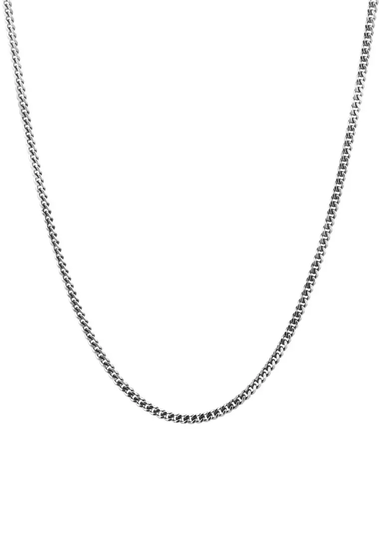 EXCLUSIVE Kalung Perhiasan Perak 925 Pria Curb Chain Basic Oxidised