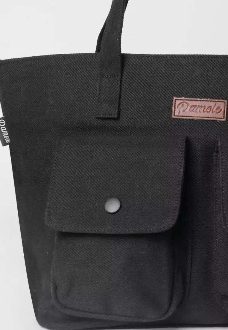 Pamole - Totebag Wanita Tote Bag Wanita Bahan Kanvas - Emely Series - Hitam