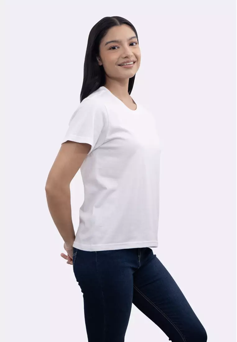 Ladies White Round Neck T-Shirt