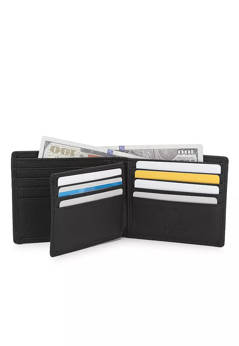 Genuine Leather RFID Short Wallet - Black