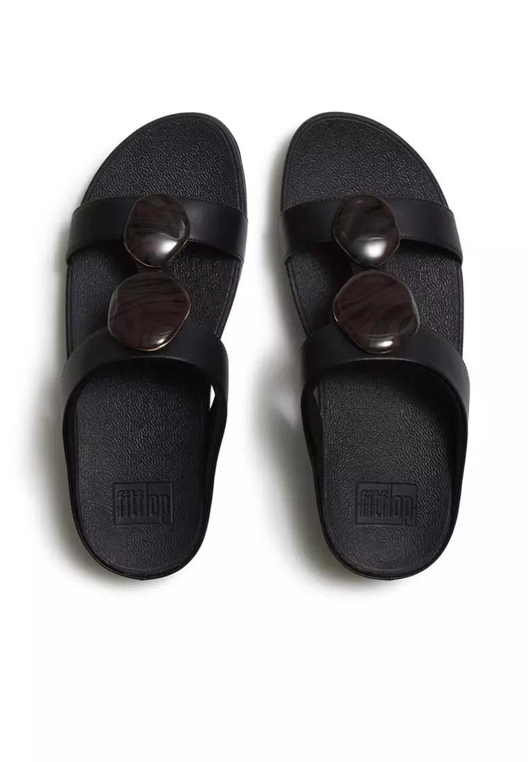 FitFlop FINO Marbled-Stone H-Bar Slides - Black (A2K-001)