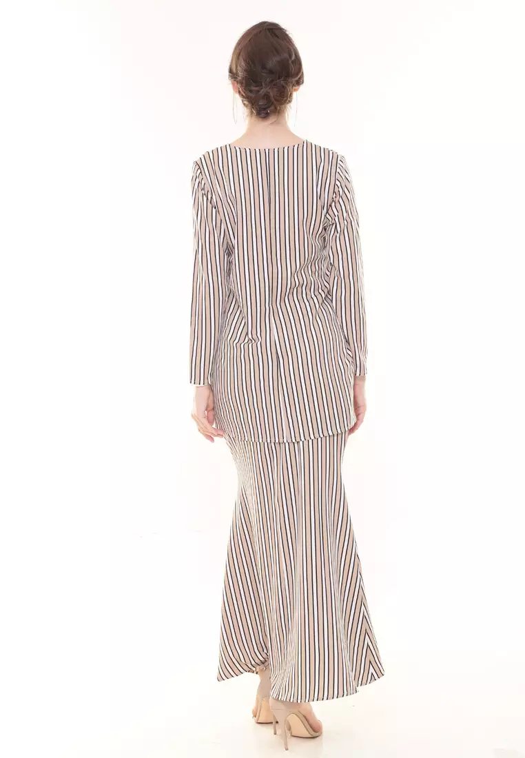 Rina Stripe Printed Kurung Brown White