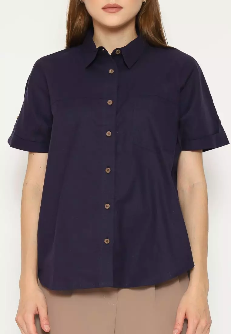 Urban Exchange Kemeja Alisha Violet - Kemeja Basic Lengan Pendek