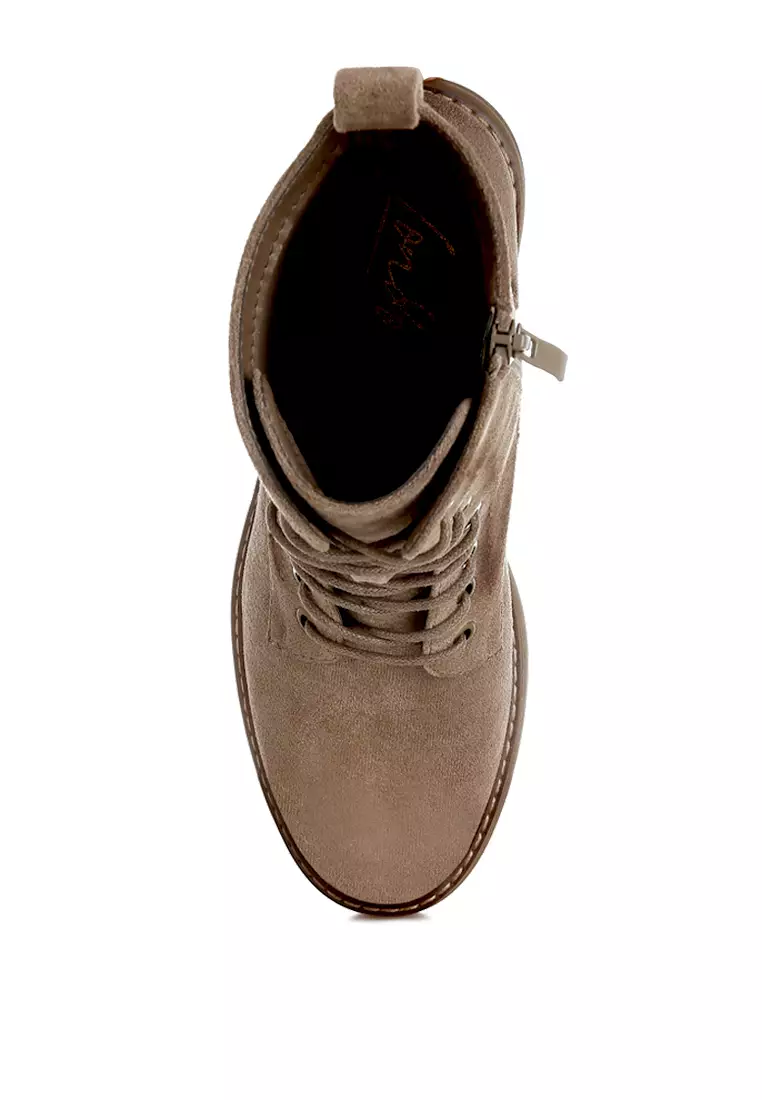 Lace Up High Ankle Boots in Taupe