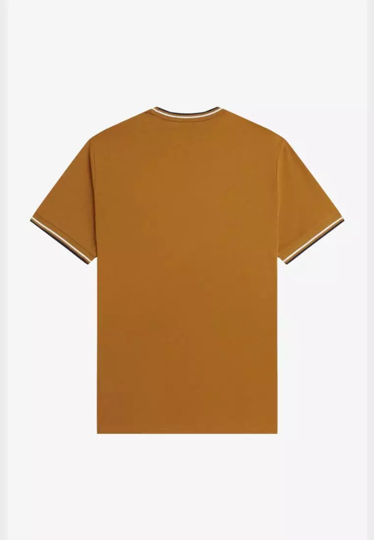 Fred Perry M1588 Twin Tipped T-Shirt (Dark Caramel / Ecru / Navy)