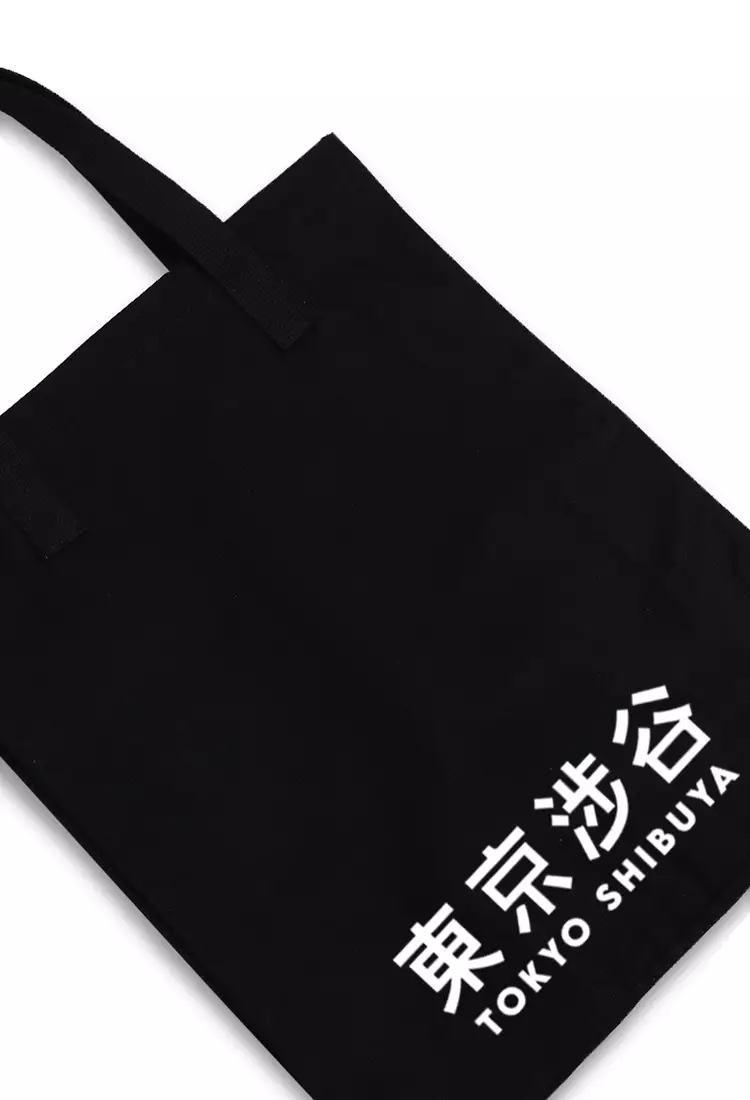 AMD02 totebag aesthetic kanvas pria wanita hitam black tokyo shibuya