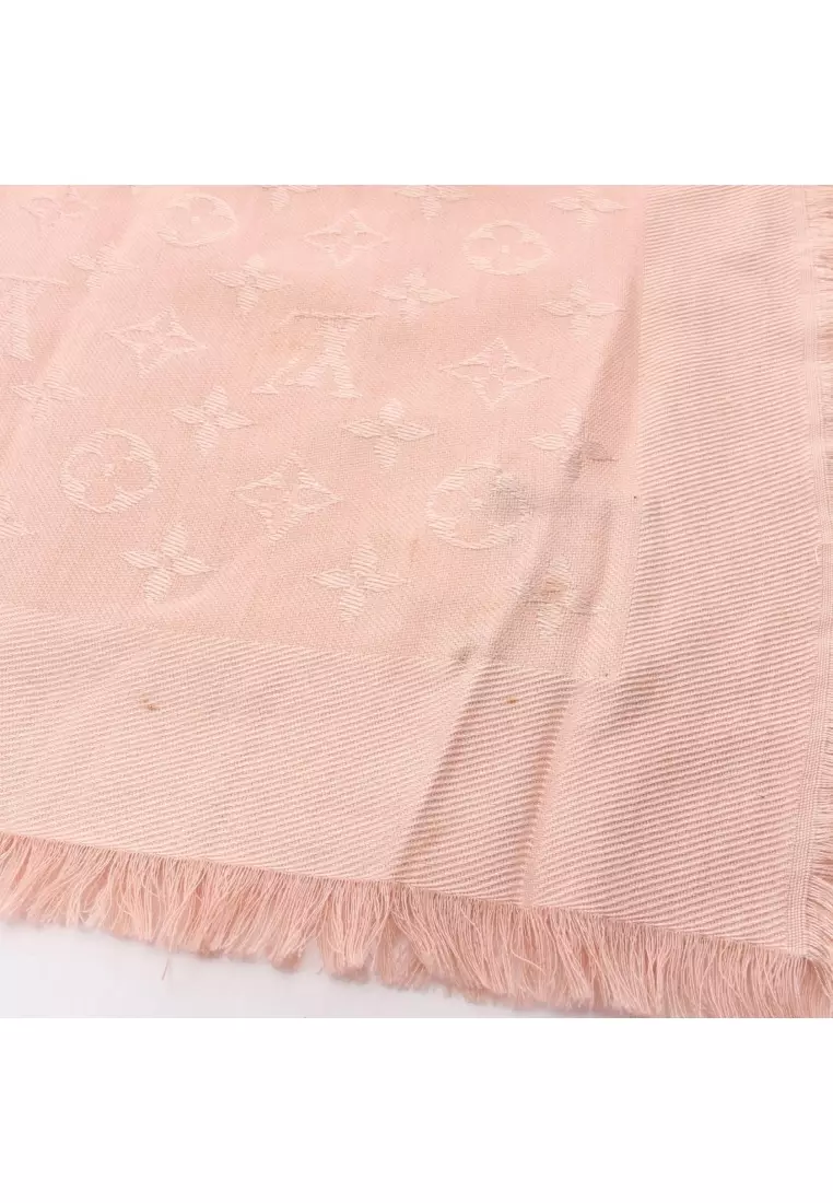 Pre-Loved Louis Vuitton shawl monogram Naturel large size Stall silk wool pink