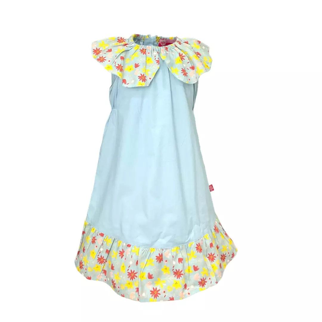 Pingu Long Dress Anak Perempuan Printing Flower Biru 91005830