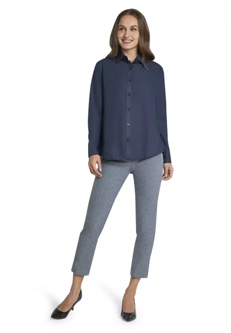 Zwetta Kemeja Lengan Panjang Plain Shirt Basic Atasan Wanita Regular Fit - Navy