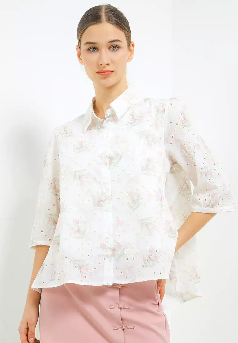 Jual Chic Simple Flo Print Eyelet Hi Lo Shirt Original 2026 | ZALORA ...