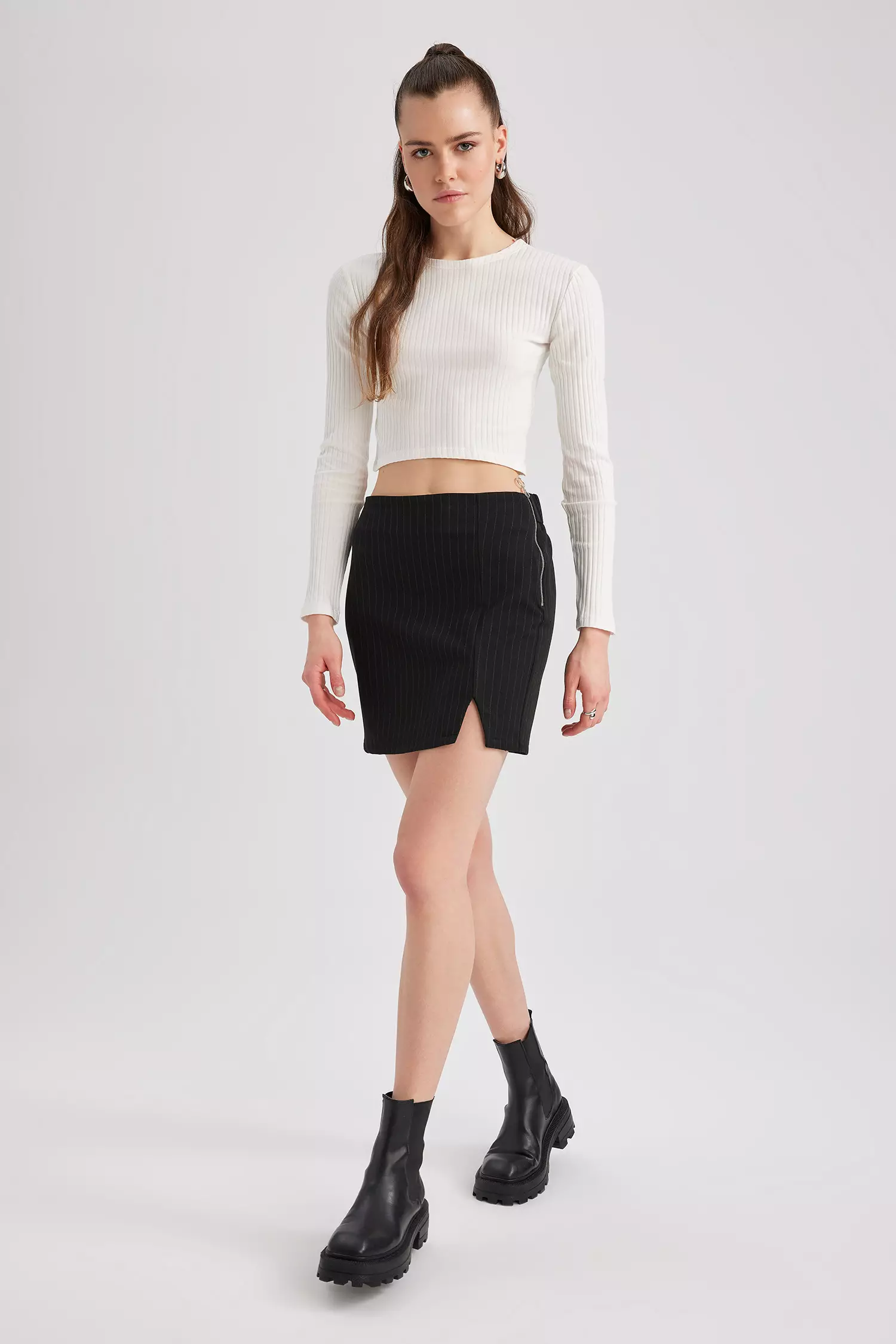 Black High Rise Mini Skirt|177452101