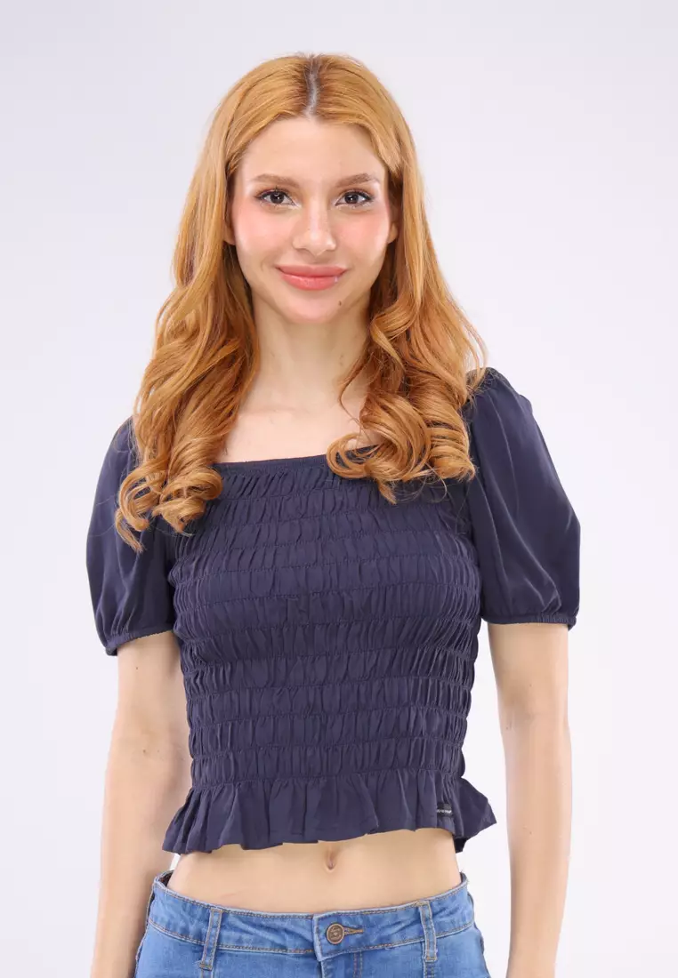 Woven Plain Rayon Short Sleeves Blouse