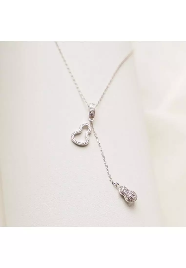 Millennia 2000 Guitar Studded Cubic Zirconia White Gold Necklace with 925 Sterling Silver
