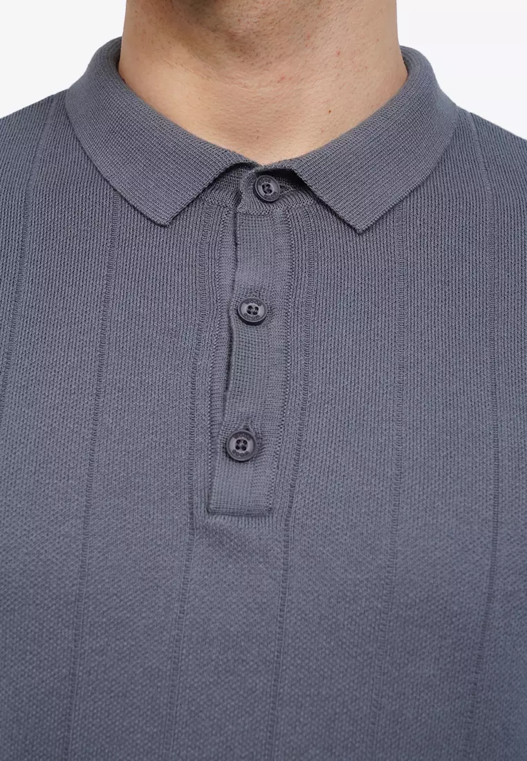 Short Sleeve Vertical Knit Polo Shirt