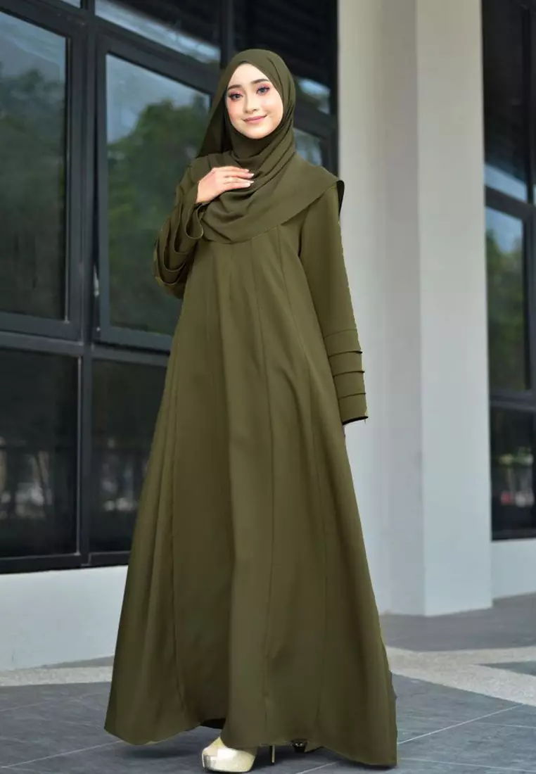 Laura Abaya Long Dress in Dark Olive Green