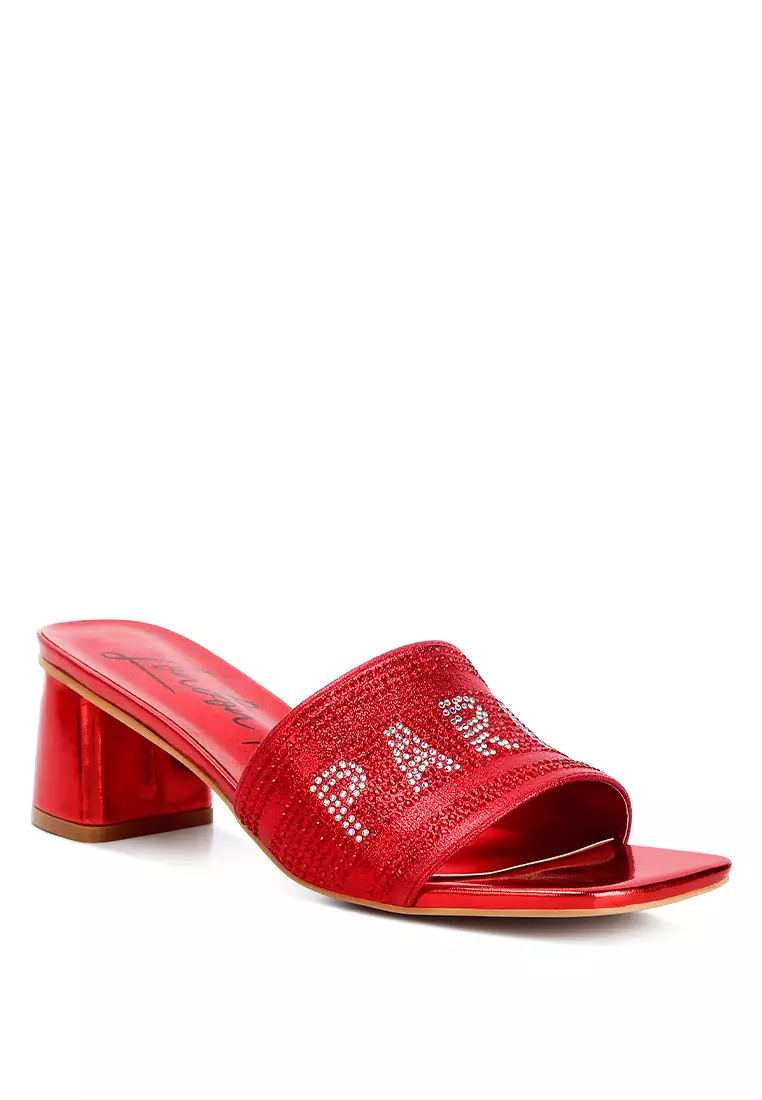 Red Rhinestone Embellished Paris Sandals