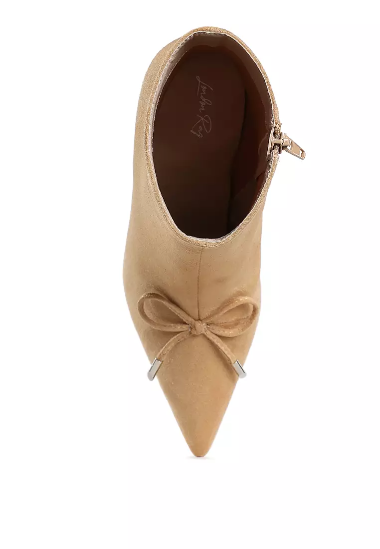 Bow Detail Ankle Boots In Beige