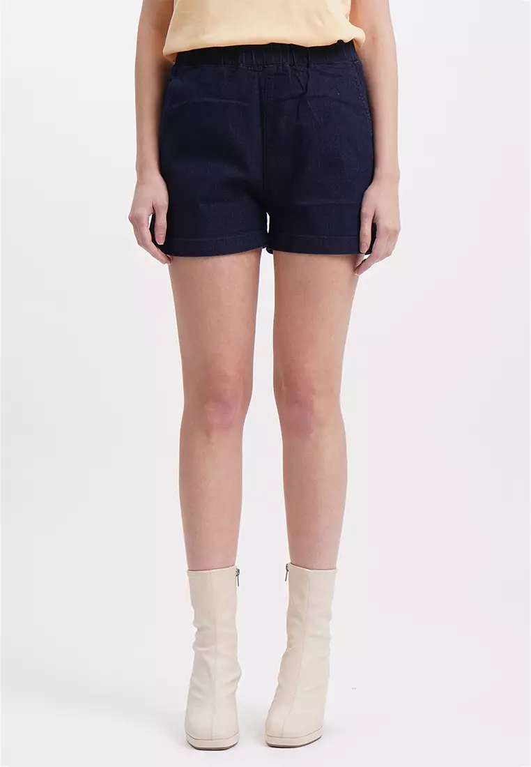 Pull on denim shorts online