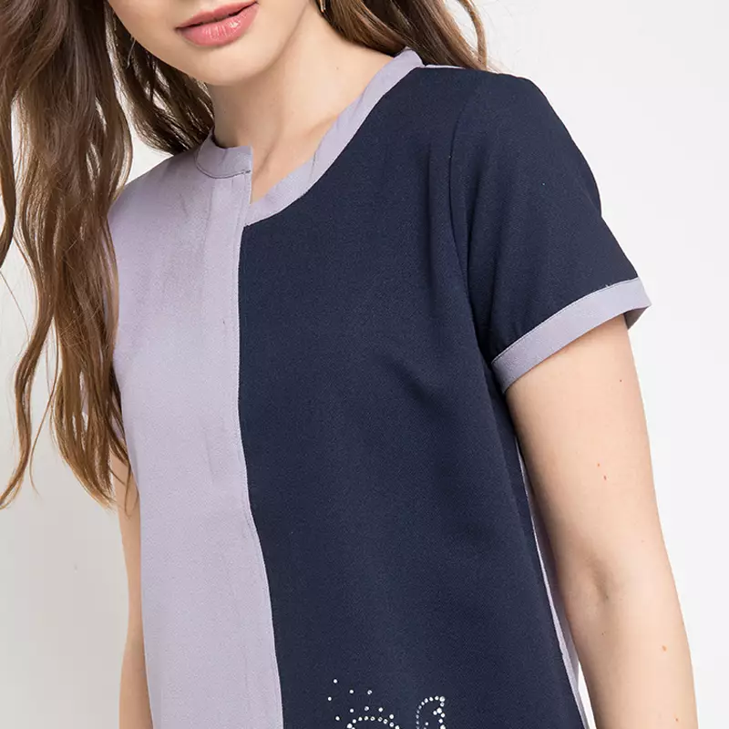 Ellen Blouse In Navy & Grey