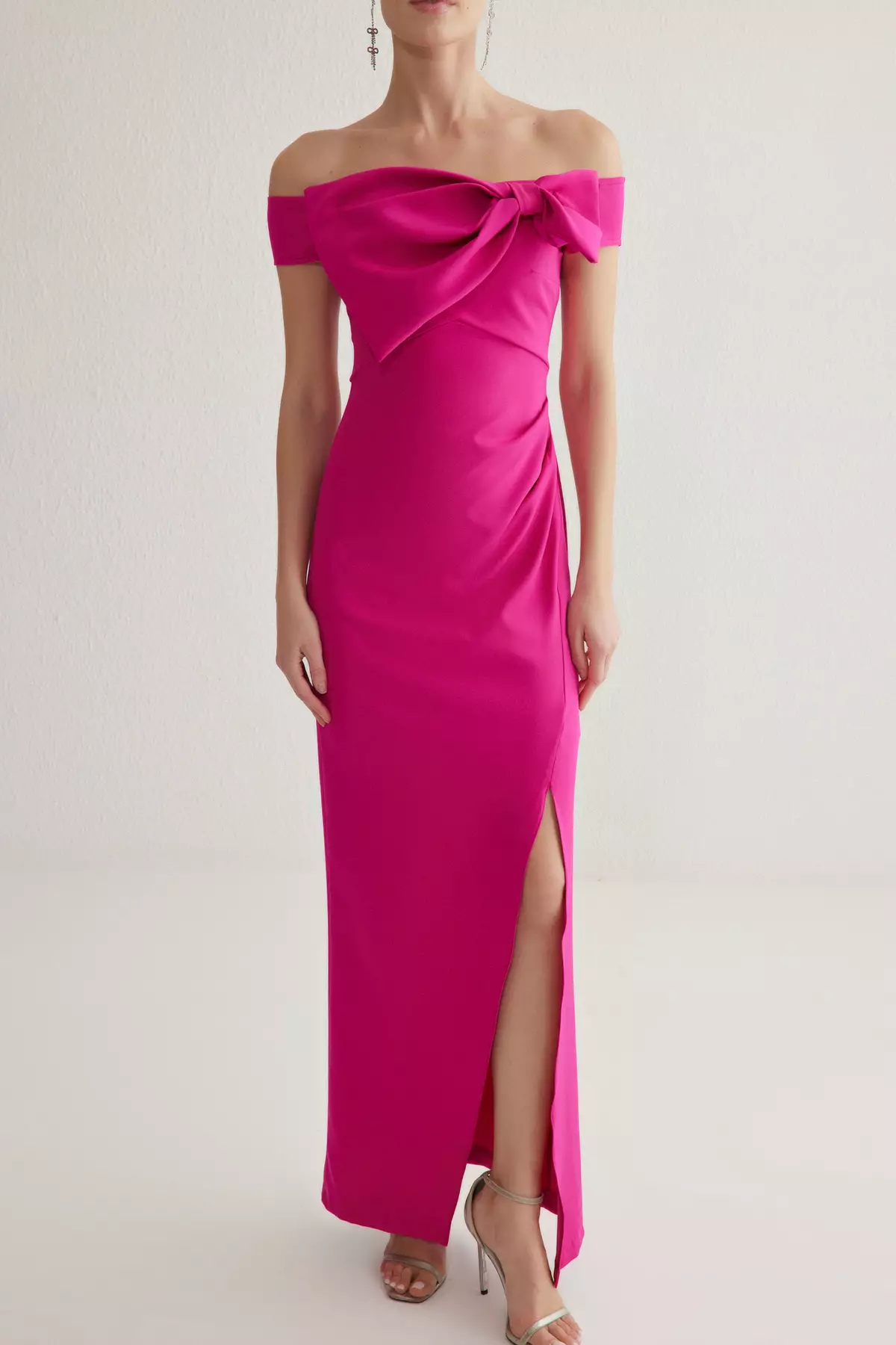 Buy Trendyol Fuchsia Carmen Collar Bowknot Woven Maxi Chic 2025