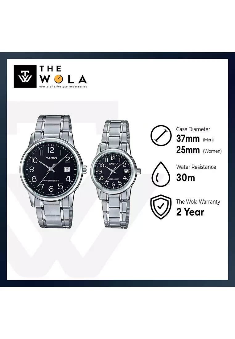 Couple Analog Watch MTP/LTP-V002D-1B Silver Stainless Steel Strap