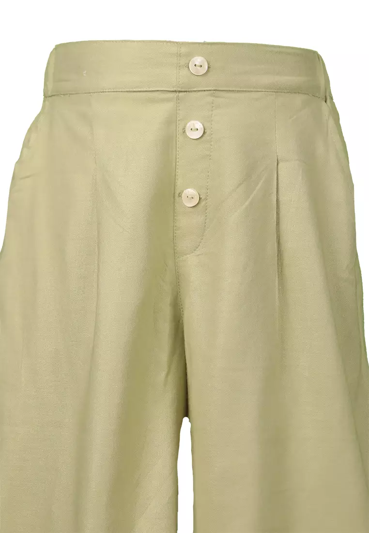 Pito Dito Girl Stregi Celana Kulot Panjang Anak Perempuan Motif Polos Warna Hijau Sage - Size 4