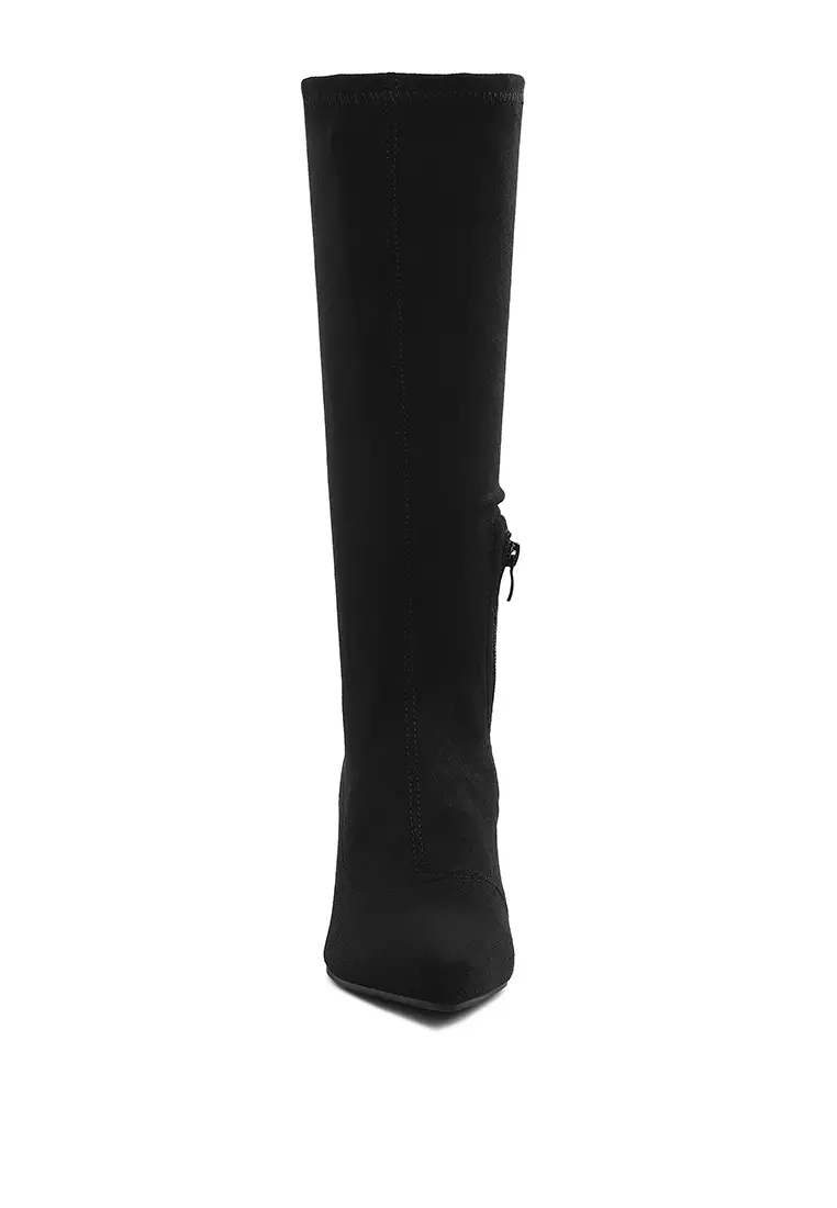 Microfiber Wedge Heel Boots in Black