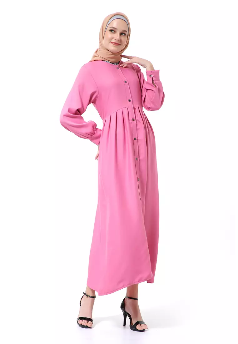 Kiyah Dress Button Muslimah Atasan Wanita Long Sleeve Premium Quality - Dusty