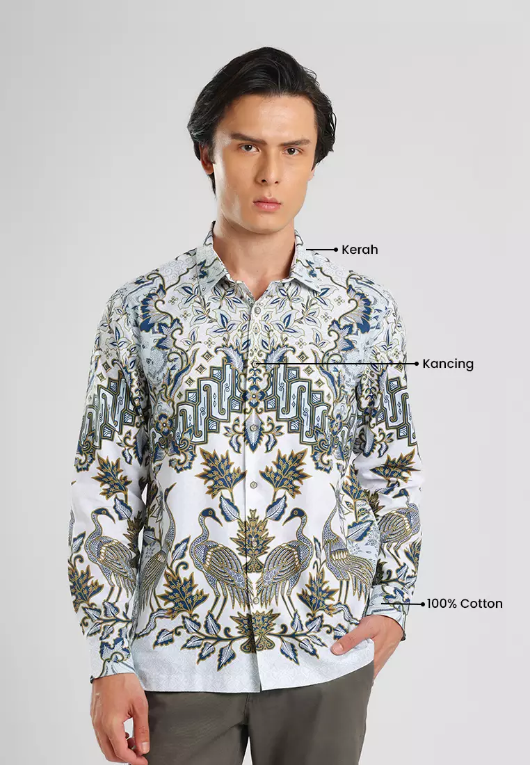MANZONE - Kemeja Batik Lengan Panjang Pria Wisanggeni Modern Fit - Beige Warna Beige