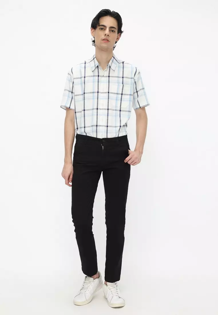 POLICE Celana Chino Panjang Black Cotton Premium Slim Fit Pria