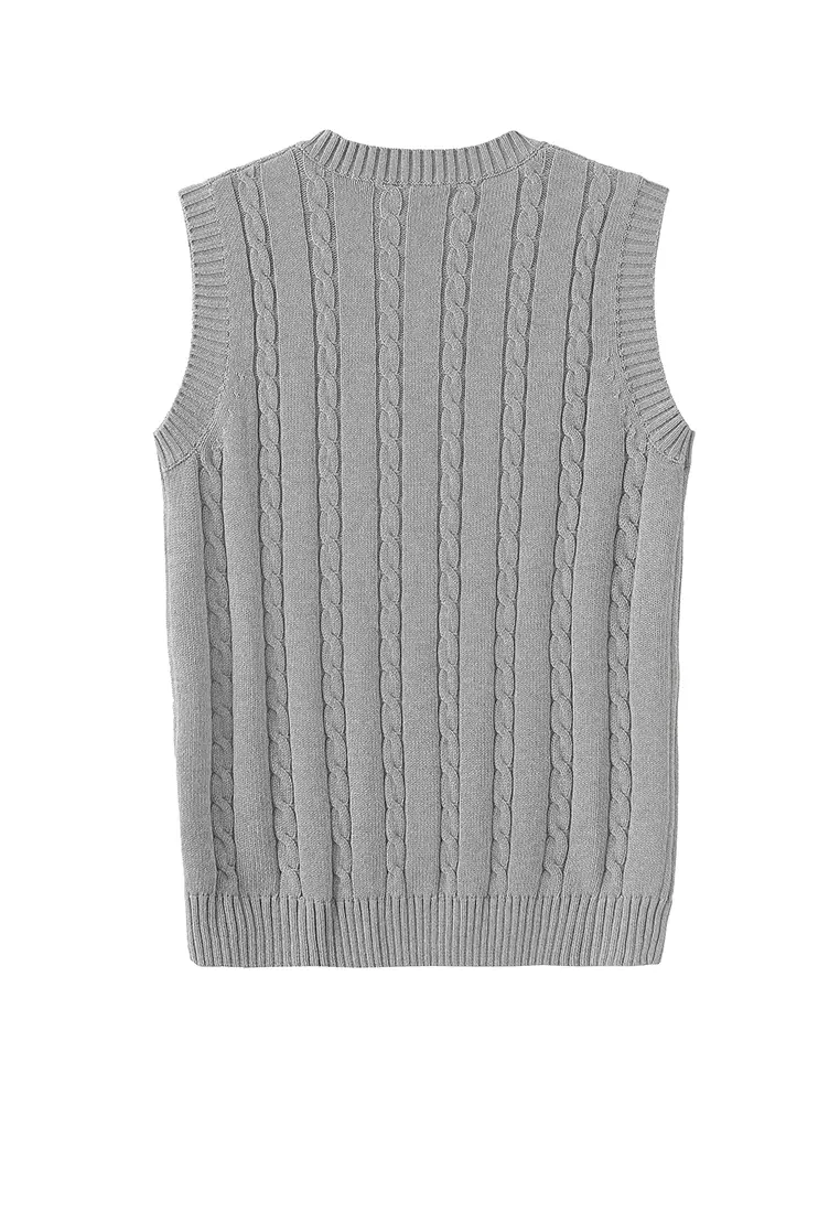 V-neck Jacquard Knitted Vest XH1823
