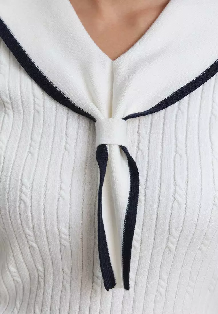 Sailor Collar Knitted Top - Ivory