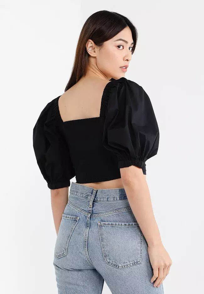 Puff sleeve poplin discount top