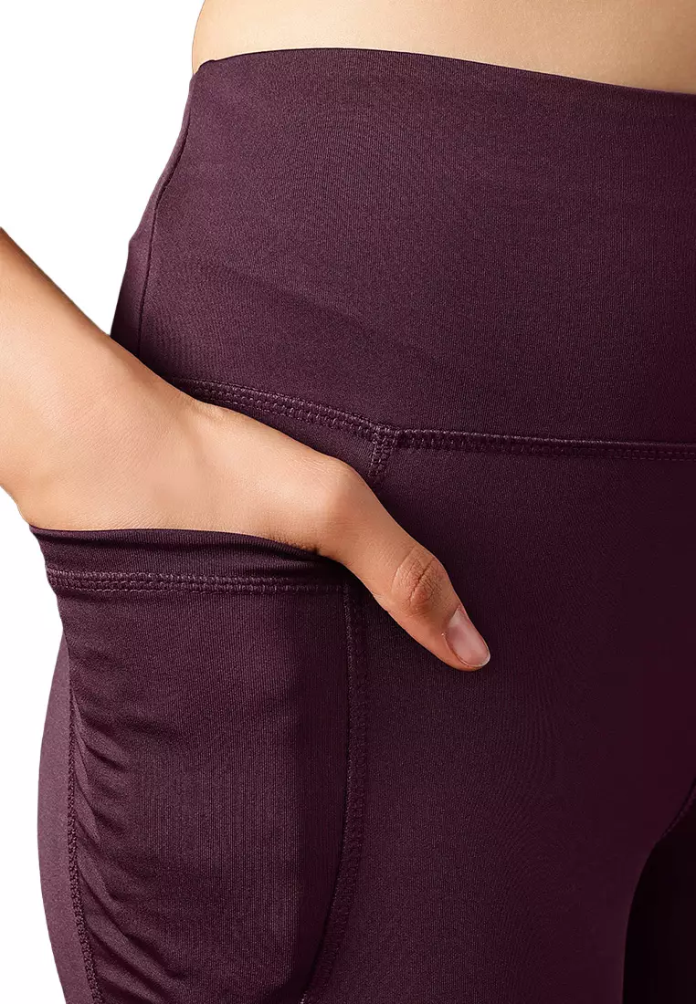 Clovia High Waist Flared Yoga Pants in Plum Colour with Side Pockets