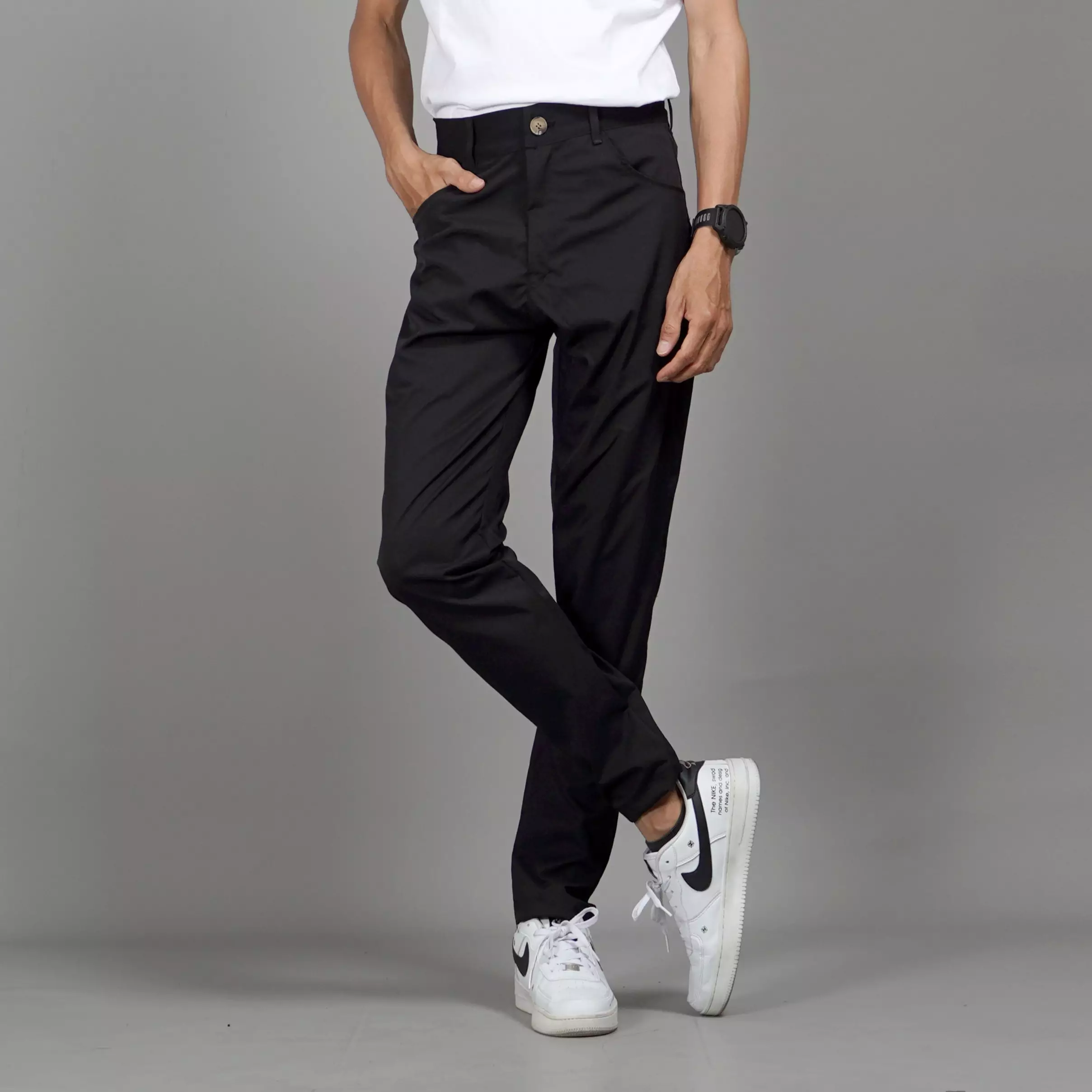  JEFAN Celana Pria Chino Celana Chino Pria Chinos Pants - HITAM