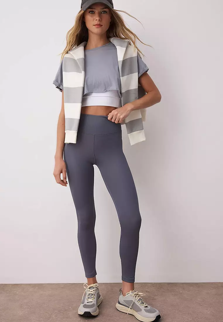 Gray Diver/Scuba Full Length Knitted Sports Leggings