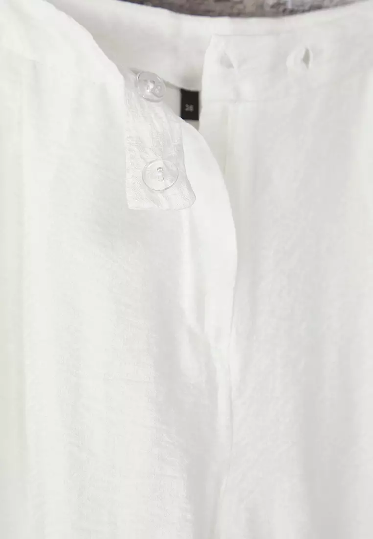 White Textured Wide Leg/Wide Leg Thin Fabric Lined Trousers TWOSS25PL00113