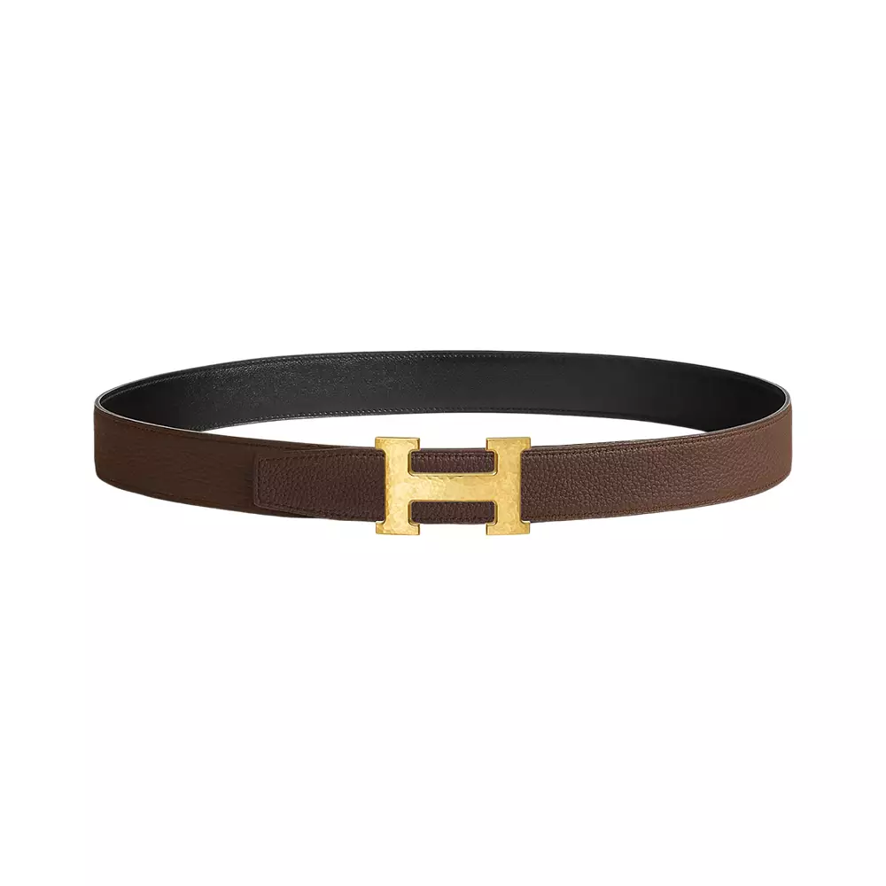 H Martelee Gold Buckle & Reversible Belt 32mm Togo Black/Chocolat