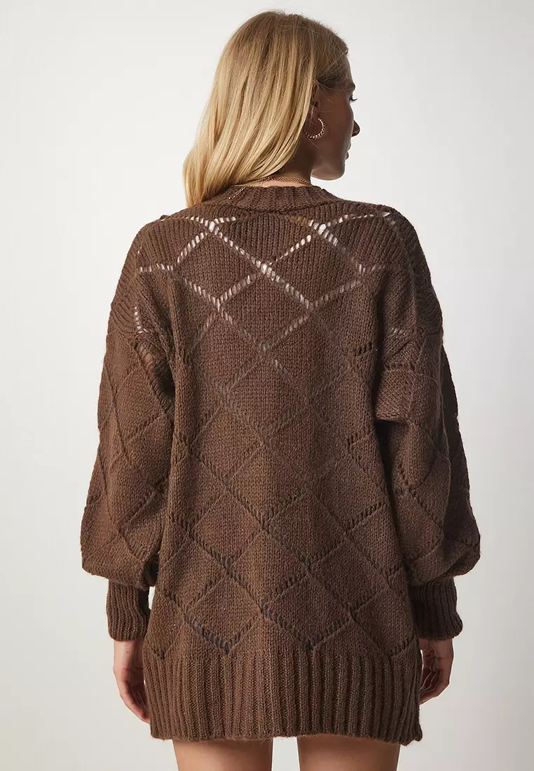Diamond Patterned Openwork Cardigan