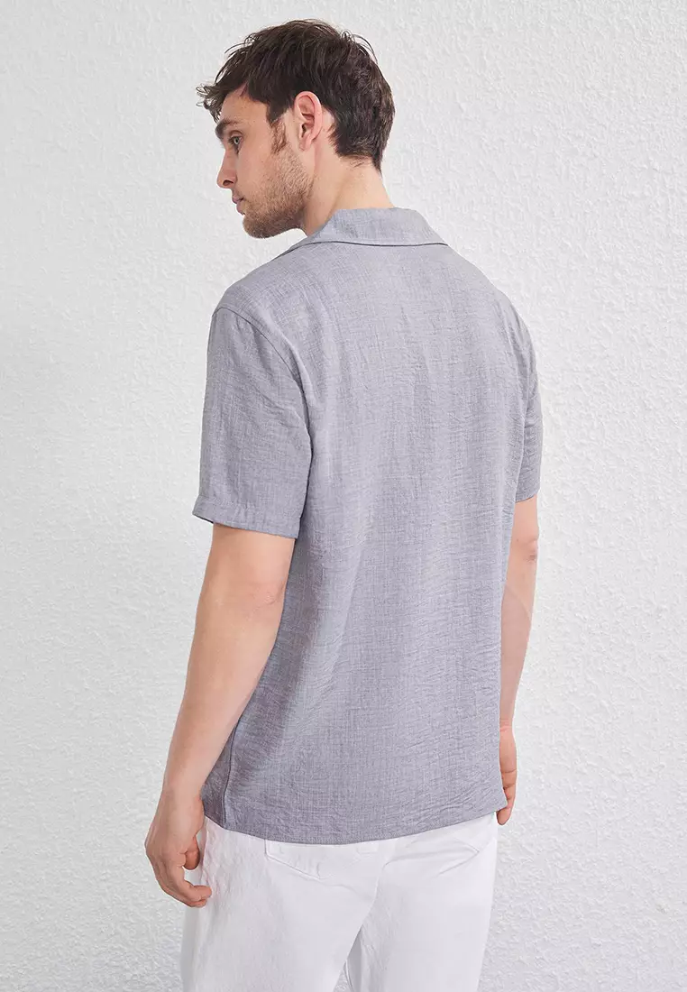 Grey Regular Fit Linen Look Loose Loose Shirt TMNSS25GO00075